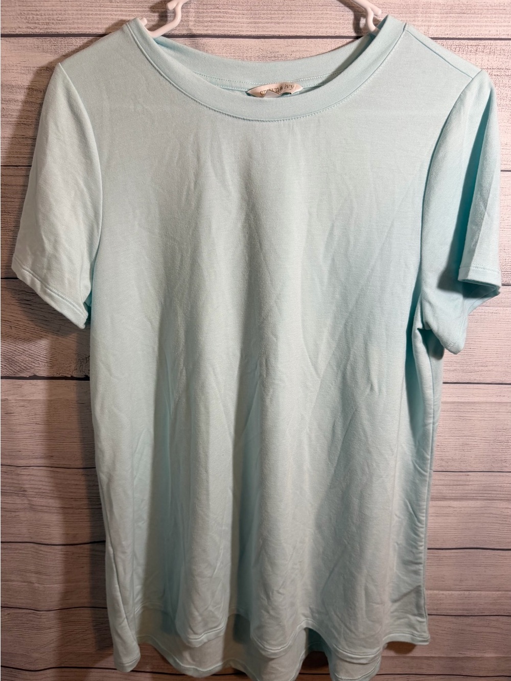 crown & ivy Women’s Pale Aqua Crew Neck Short Sleeve Tee